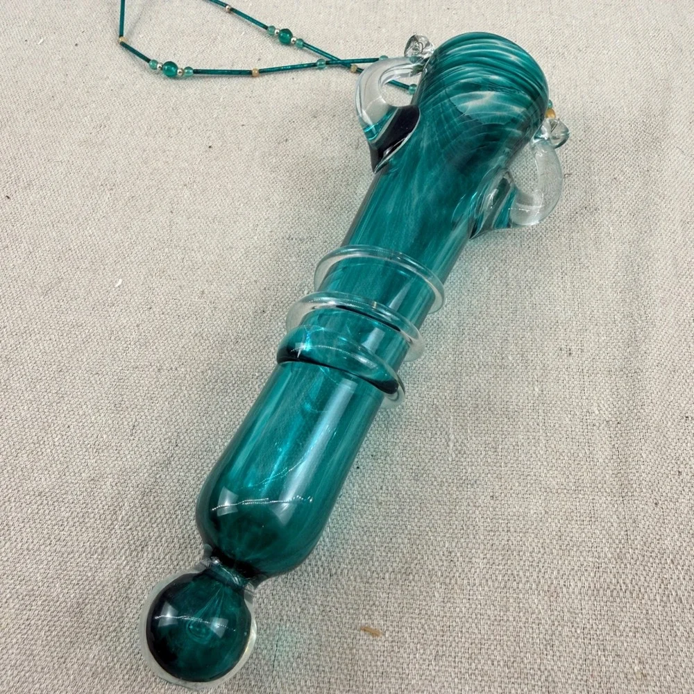 Dave Kendall Signed Art Glass Hanging Propagation Vase Teal Swirl MCM Style